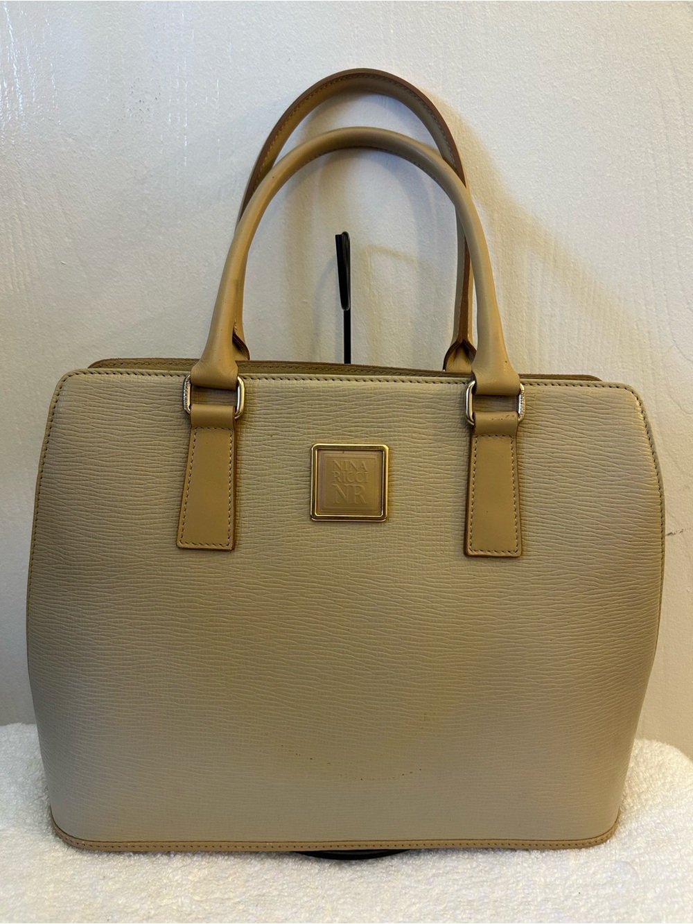 Nina Ricci Taupe-Beige Structured Leather Satchel